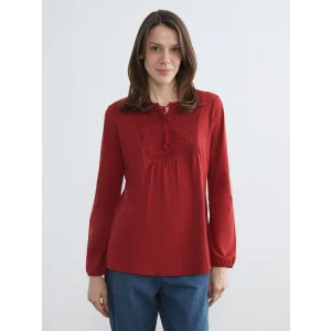 LCW Grace Kırmızı Bağlamalı Yaka Nakışlı Bluz