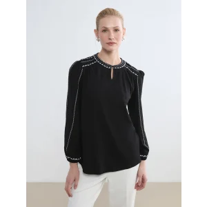 LCW Grace Siyah Hakim Yaka Nakışlı Bluz
