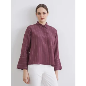 LCWAIKIKI Classic Mürdüm Çizgili Kadın Gömlek