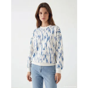 LCW Modest Mavi Bisiklet Yaka Desenli Kadın Sweatshirt Tunik