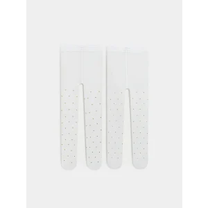 LCW baby Beyaz Desenli Kız Bebek Külotlu Çorap 2li