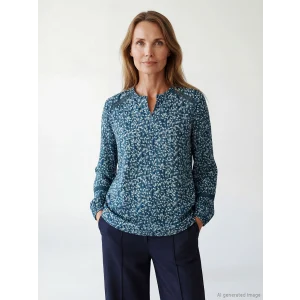 LCW Grace Mavi Kaçık Yaka Desenli Bluz