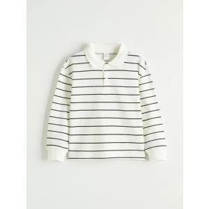 LCW Kids Bej Polo Yaka Çizgili Erkek Çocuk Tişört