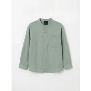 LCW Kids Yeşil Hakim Yaka Uzun Kollu Erkek Çocuk Gömlek