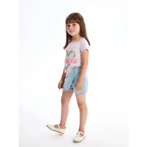 LCW Kids Mavi Beli Lastikli Kız Bebek Jean Şort Etek