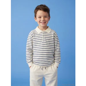 LCW Kids Bej Polo Yaka Çizgili Erkek Çocuk Tişört