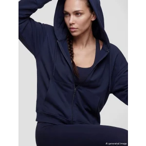 KOOR SPORT Lacivert Kapüşonlu Soft Touch Kadın Fermuarlı Sweatshirt