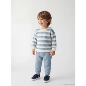 LCW baby Bej Bisiklet Yaka Çizgili Erkek Bebek Sweatshirt ve Eşofman Alt