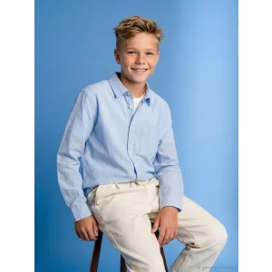 LCW Kids Mavi Çizgili Erkek Çocuk Gömlek