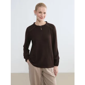 LCW Grace Kahverengi Fırfırlı Bisiklet Yaka Nakışlı Bluz