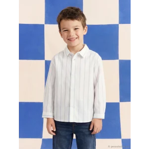 LCW Kids Ekru Uzun Kollu Çizgili Erkek Çocuk Gömlek