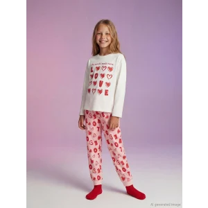 LCW Kids Ekru Bisiklet Yaka Kız Çocuk Pijama Takımı