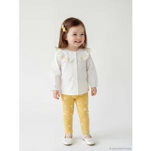 LCW baby Ekru Çiçekli Kız Bebek Gömlek ve Tayt