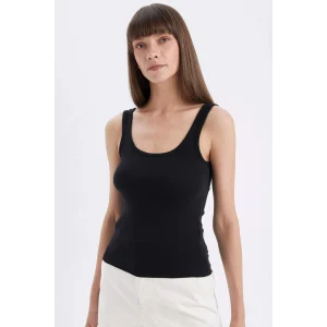 Defacto C0095AXBK81 Siyah Siyah Slim Fit Dar Kesim U Yaka Ribana Basic Düz Atlet