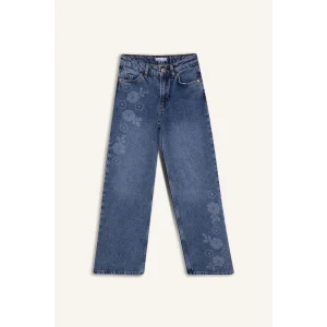 Defacto G7740A8NM34 Mavi Straıght Wıde Çiçek Baskılı Jean Pantolon Kız Çocuk