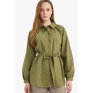 Defacto G7704AXKH21 Haki Relax Fıt Poplin Gömlek Tunik