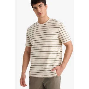 Defacto F9673AXKH82 Haki %100 Pamuk Çizgili Tişört