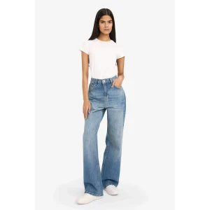 Defacto G8019AXNM28 Mavi %100 Pamuk 90s Wıde Leg Yüksek Bel Jean Pantolon