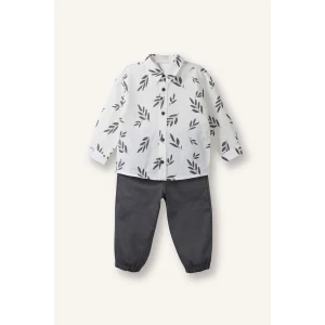 Defacto G7107A5WT34 Beyaz 2li Takım Desenli Gömlek Pantolon Erkek Bebek