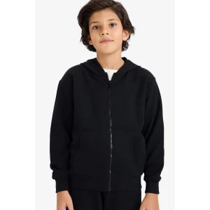 Defacto B6503A8BK81 Siyah Kapüşonlu Pike Fermuarlı Sweatshirt Erkek Çocuk