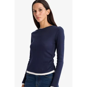 Defacto E6548AXNV245 Lacivert Slim Fit Ribana Tişört