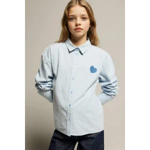 Defacto G6903A8BE789 Mavi Poplin Uzun Kollu Gömlek Kız Çocuk