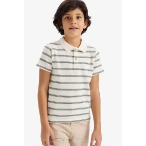 Defacto G6731A8ER105 Ekru Polo Yaka Çizgili Tişört Erkek Çocuk