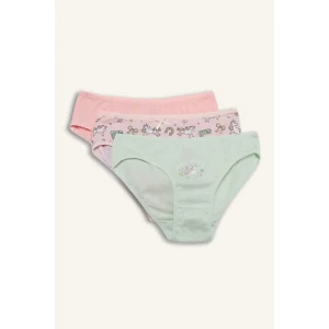 Defacto G8518A8PN190 Pembe %100 Pamuklu Unıcorn Baskılı Penye 3lü Slip Külot Kız Çocuk
