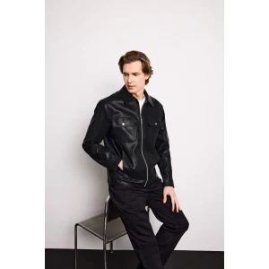 Defacto F7745AXBK27 Siyah Slim Fıt Astarlı Fermuarlı Suni Deri Mont