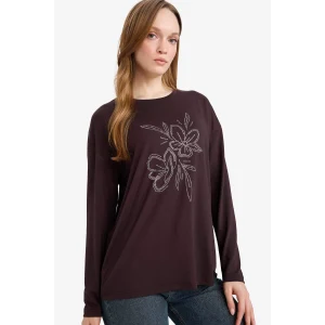 Defacto G2799AXBN340 Kahve Relax Fıt Bisiklet Yaka Uzun Kollu Tişört