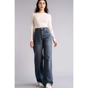 Defacto G8849AXNM34 Mavi %100 Pamuk Straıght Wıde Yüksek Bel Jean Pantolon
