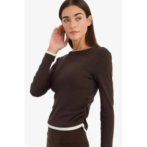 Defacto E6548AXBN267 Kahve Slim Fit Ribana Tişört