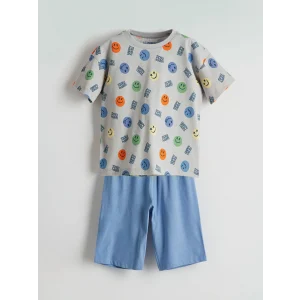 LCW Kids Gri Bisiklet Yaka Erkek Çocuk Şortlu Pijama Takımı