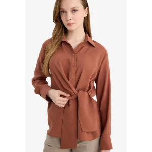 Defacto G9131AXBN312 Kahve Relax Fıt Gömlek Yaka Modal Uzun Kollu Gömlek