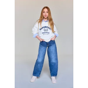 Defacto G6957A8NM34 Mavi Barrel Fit Geniş Paça Jean Pantolon Kız Çocuk