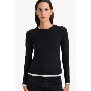 Defacto E6548AXBK81 Siyah Slim Fit Ribana Tişört