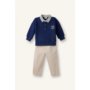 Defacto G6480A5NV95 Lacivert Selanik Kumaş 2li Takım Polo Yaka Sweatshirt Pantolon Erkek Bebek