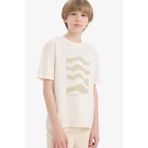 Defacto E0177A8ER100 Ekru Bisiklet Yaka Baskılı Kısa Kollu Tişört Erkek Çocuk