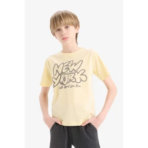 Defacto E0077A8YL487 Sarı Bisiklet Yaka Baskılı Kısa Kollu Tişört Erkek Çocuk