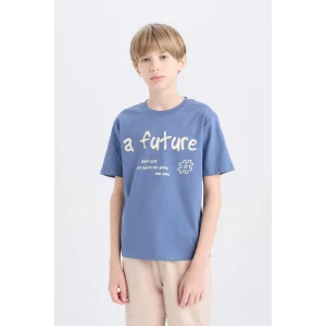 Defacto D9259A8IN34 İndigo Bisiklet Yaka Baskılı Kısa Kollu Tişört Erkek Çocuk
