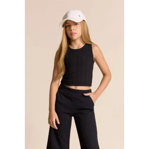 Defacto Z7815A6BK81 Siyah Bisiklet Yaka Basic Düz Atlet Kız Çocuk