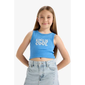Defacto C4717A8BE277 Mavi Bisiklet Yaka Baskılı Crop Atlet Kız Çocuk