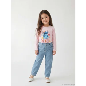 LCW Kids İndigo Beli Lastikli Mom Fit Kız Çocuk Jean Pantolon