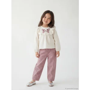 LCW Kids Lila Beli Lastikli Çiçekli Kız Çocuk Pantolon