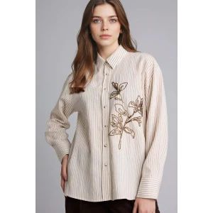 Defacto G9132AXER105 Ekru Relax Fıt Gömlek Yaka Uzun Kollu Gömlek