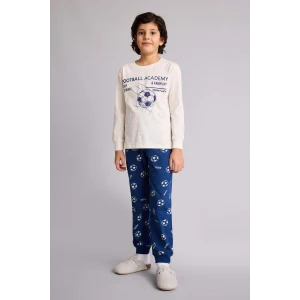 Defacto G9973A8ER98 Ekru Regular Fıt 2li Pijama Takımı Erkek Çocuk