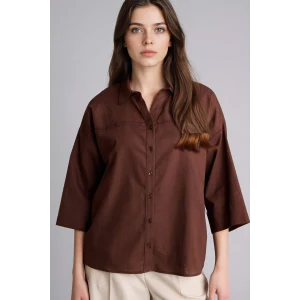 Defacto G0143AXBN320 Kahve Relax Fıt Gömlek Yaka Flamlı Pamuk Uzun Kollu Gömlek