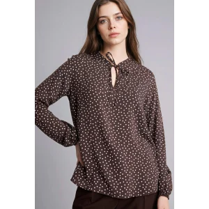 Defacto N1809AZBN323 Kahve Regular Fıt Bisiklet Yaka Baskılı Uzun Kollu Bluz