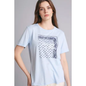 Defacto G2883AXBE177 Mavi Regular Fıt Bisiklet Yaka Baskılı Kısa Kollu Tişört