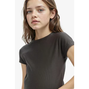 Defacto B3053A8AR211 Antrasit Slim Fit Dar Kesim Bisiklet Yaka Basic Düz Fitilli Kaşkorse Kısa Kollu Tişört Kız Çocuk